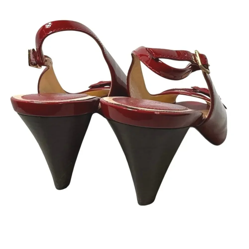 Cole Haan Nike Air Eliana Red Patent Leather Buckle Peep Toe Slingback Heels 10